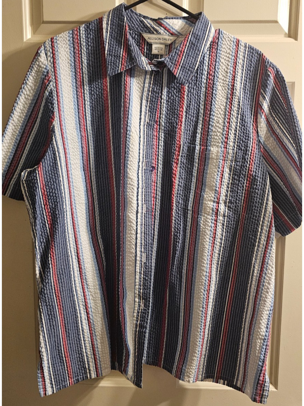 NWOT Allison Dailey Seersucker, Red White Blue Stripes Cotton Blend Size 18